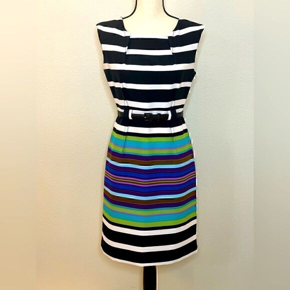 Emma & Michele Multi-Colored Striped Dress Size 6 Sheath Career Formal - Picture 1 of 4